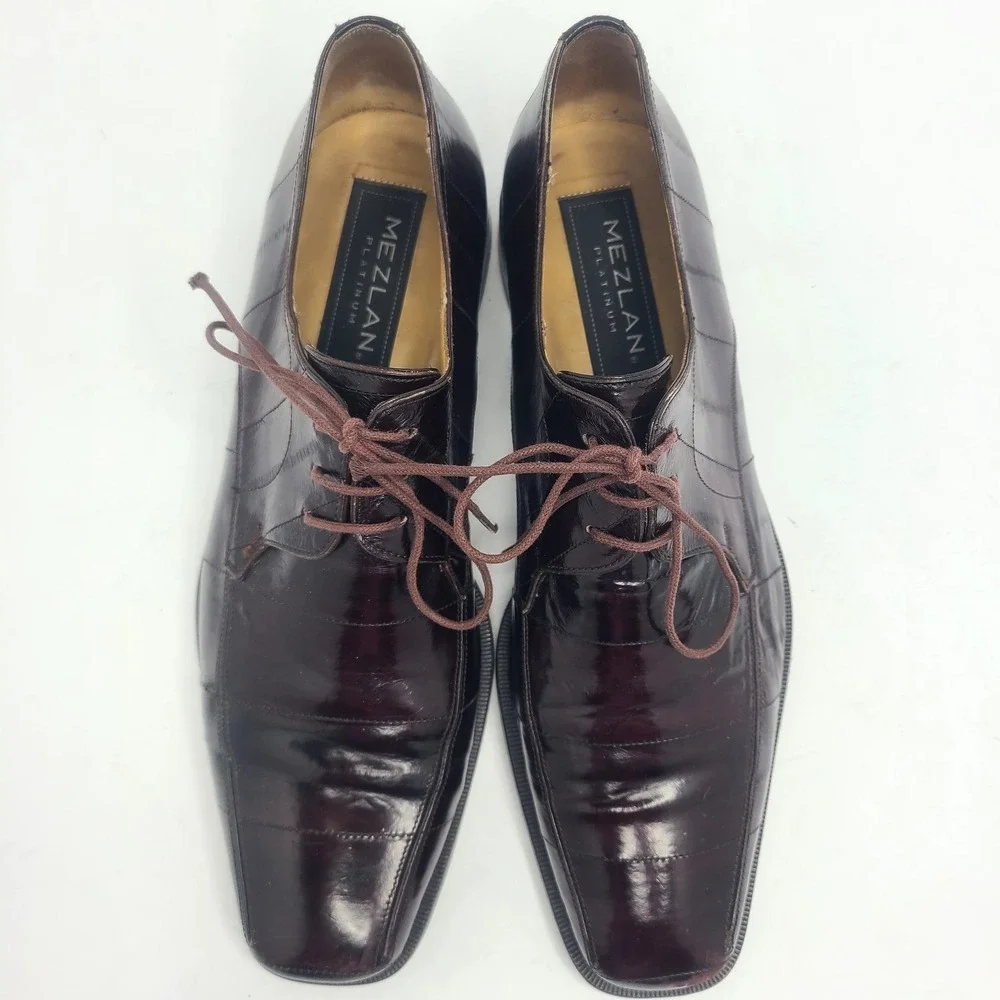 Mezlan Exotic Eel Skin‎ Men's Dinan Oxford Lace Up Shoes Brown Sz 9M